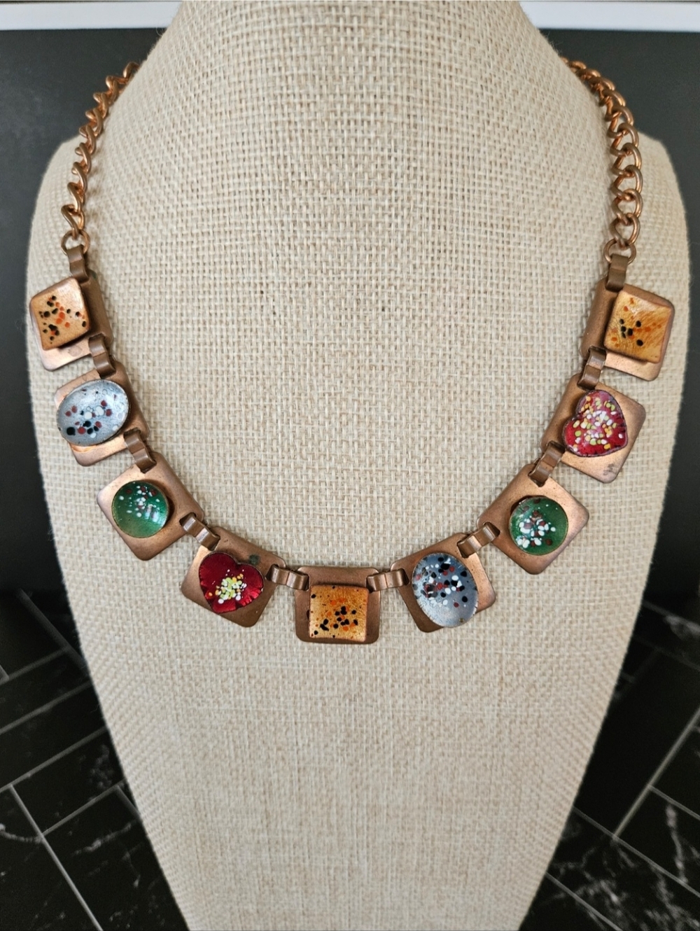 Multi-Color Enamel Copper Link Necklace
